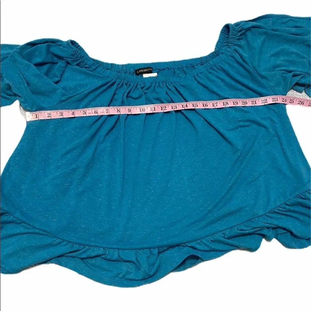 Lane Bryant Off The‎ Shoulder Ruffle Top Blue 26/28 - Picture 4 of 10